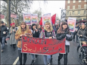 Socialist Students members marching against Trump in London, 4.2.17, photo by Sarah Wrack