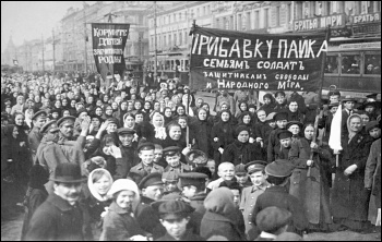 Workers demonstrating on the first day of the February revolution