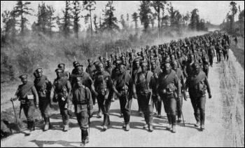 Russian soldiers in 1917 marching to the front of World War One