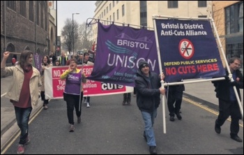 Marching against the cuts in Bristol, 18.2.17, photo Roger Thomas