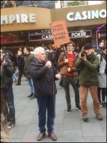 John McDonnell addresses the Picturehouse demo, Central London, 25.2.17, photo by Clare Doyle