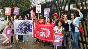 CWI members and other women protesting against Trump in Brazil