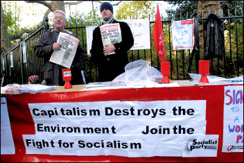 On the Climate change demo, a Socialist Party campaign stall, December 2005, photo Paul Mattsson