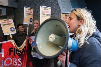 Socialist Party members out fighting zero-hour contracts with the Fast Food Rights campaign, photo Paul Mattsson