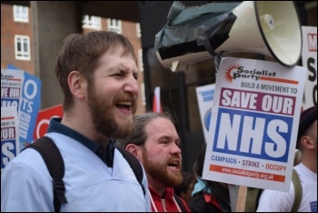 Health workers marching on the demo for the NHS, 4.3.17, photo Mary Finch