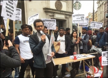 Socialist Party member Hugo Pierre speaking, anti-racism demo 18.3.17, photo Paula Mitchell