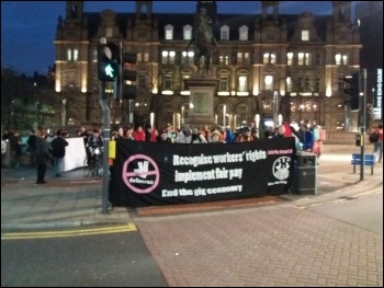 Deliveroo workers and supporters preparing to set off on their protest ride around Leeds photo Iain Dalton Deliveroo workers and supporters preparing to set off on their protest ride around Leeds photo Iain Dalton