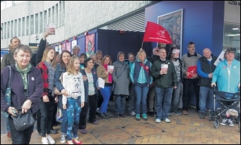 Bromley library workers and supporters on strike against privatisation, 1.4.17, photo Socialist Party