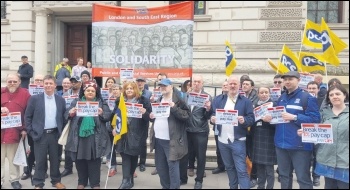 PCS union activists protesting against the public sector pay cap, 31.3.17, photo Chris Newby