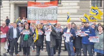 PCS union activists protesting against the public sector pay cap, 31.3.17, photo by Chris Newby