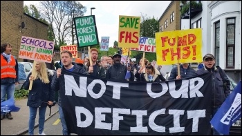 Staff and parents marching to save jobs at Forest Hill School in Lewisham, south London, 22.4.17, photo Martin Powell-Davies