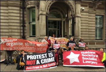 Solidarity protest for Jobstown defendants outside Irish embassy in London, 24.4.17, photo by Niall Mulholland