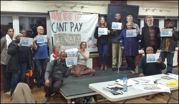 One Housing tenants in east London discussing the fight against their 40% rent hike, photo by Scott Jones