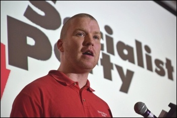 Ross Saunders speaking at Socialist Party congress 2017, photo by Mary Finch