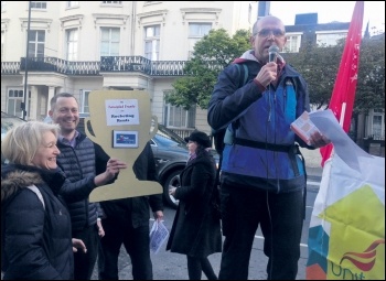 Housing workers and tenants giving 'awards' to bad landlords, 26.4.17, photo Sarah Wrack