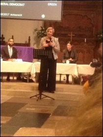 Walthamstow's Labour MP Stella Creasy speaking at a hustings on 17 May photo Nancy Taaffe