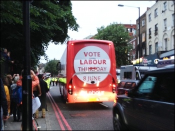 Corbyn's bus arrives in Islington, 7.6.17, photo by Judy Beishon Corbyn's bus arrives in Islington, 7.6.17, photo by Judy Beishon