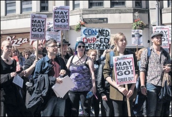 Demonstrating against the DUP-backed Tory minority government in Cardiff, 10.6.17, photo by Taz Winkel-Opleier