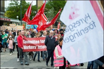 CWI Sweden members leading a community march against local violence, 5.6.17, photo by Rättvisepartiet Socialisterna (CWI Sweden)