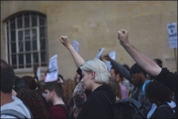 Grenfell: Clenched fists during a minute's silence for the victims, 17.6.17 , photo Mary Finch