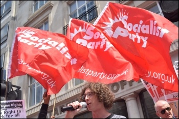 Socialist Party flags on the Tories Out demo 1.7.17, photo Mary Finch