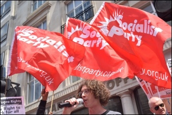 Socialist Party flags on the Tories Out demo 1.7.17, photo Mary Finch