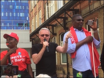 Barts Health Trust strike 4 July 2017 Len Hockey addresses the strike rally photo Paula Mitchell