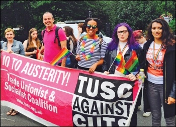 Socialist Party members marching with the Trade Unionist and Socialist Coalition at London Pride 2016
