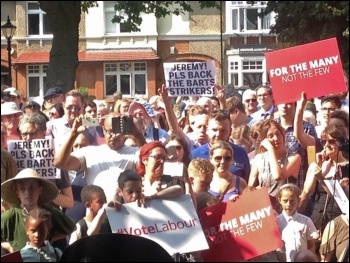 Barts NHS workers call on Jeremy Corbyn to back their strike, Chingford, east London, 6.7.17, photo Sarah Wrack