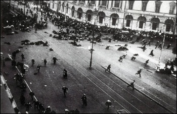 Street demonstration in St Petersburg 4 July 1917, just after troops of the Provisional Government opened fire with machine guns