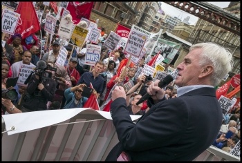 Shadow Chancellor John McDonnell addressed the strike protest on 15 July, photo Paul Mattsson
