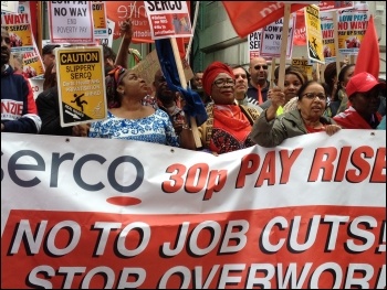 Outside Serco shareholders' meeting, 3.8.17, photo by JB