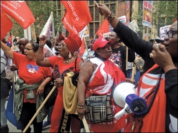 Low-paid women support staff at Barts NHS Trust striking for better pay last year, photo Sarah Wrack