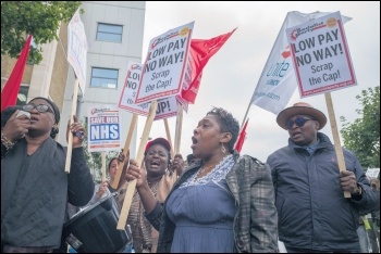 NHS workers on strike elsewhere - at Barts Trust in east London, 15.7.17, photo Paul Mattsson