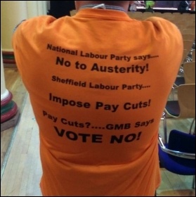 Sheffield council worker says 'no to pay cuts' from Sheffield's Labour council, photo A Tice