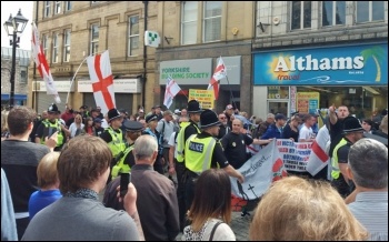 EDL thugs in Keighley, 2.9.17, photo by Bradford Socialist Party