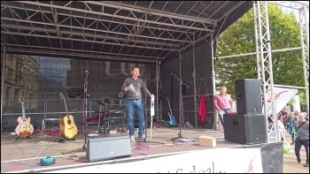 Rob Williams speaking, Birmingham bin workers and supporters rally, 17.9.17, photo by Dave Nellist