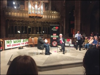 John McDonnell answering questions in Manchester, 2.10.17, photo by Tom Costello