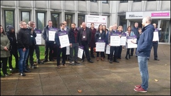 Steve North addressing Salford Unison's protest, October 2017, photo by Becci Heagney