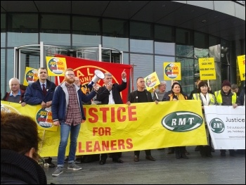 Mick Cash RMT general secretary addresses the RMT cleaners protest 12 October 2017, photo Pete Mason
