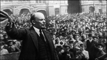 Vladimir Lenin addressing crowds of revolutionary workers and soldiers