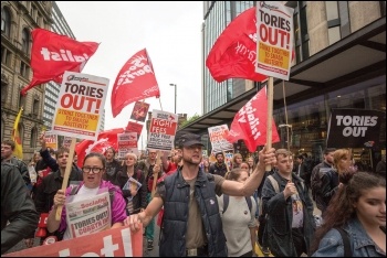 Socialist Party and Young Socialists members and supporters demonstrating against Tory party conference, 1.10.17, photo by Paul Mattsson