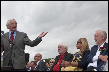 Dennis Skinner speaking at Durham Miners' Gala 2016, photo Paul Mattsson