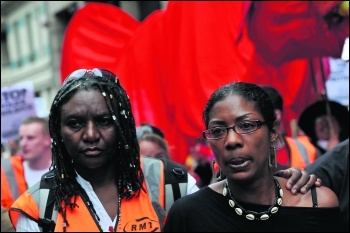 Marcia Rigg (right) on a previous UFFC march. Her brother Sean Rigg died in police custody in 2008, photo Paul Mattsson