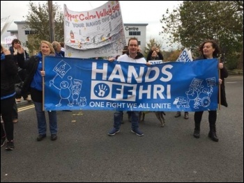 Huddersfield HRI campaign at a Barnsley NHS protest 28 October 2017, photo Huddersfield Socialist Party