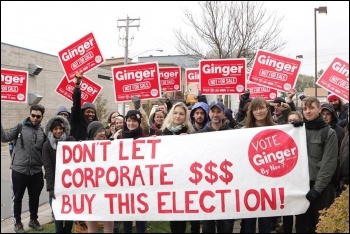 Ginger Jentzen campaigners in Minneapolis, photo by Socialist Alternative