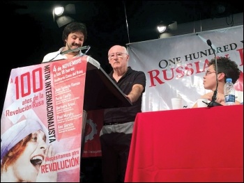 Peter Taaffe speaking at the rally for the centenary of the October revolution in Madrid, 4.11.17, photo by Izquierda Revolucionaria