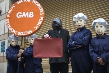 GMB union's Maybots were joined by a Gothic Chancellor in a protest outside Parliament, 22.11.17, photo GMB