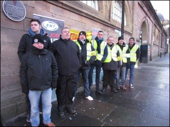 RMT picket line, Newcastle, 8th Jan 2018, photo E Brunskill