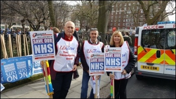 Usdaw members including Amy Murphy (right) at the start of the March 2017 NHS demo, photo Usdaw Activist